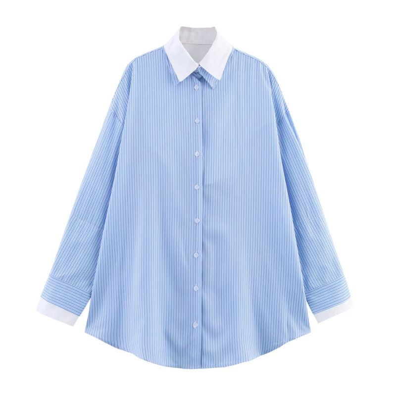 Blue Striped Lapel Shirt