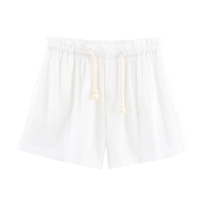White Blended Lace-up Shorts