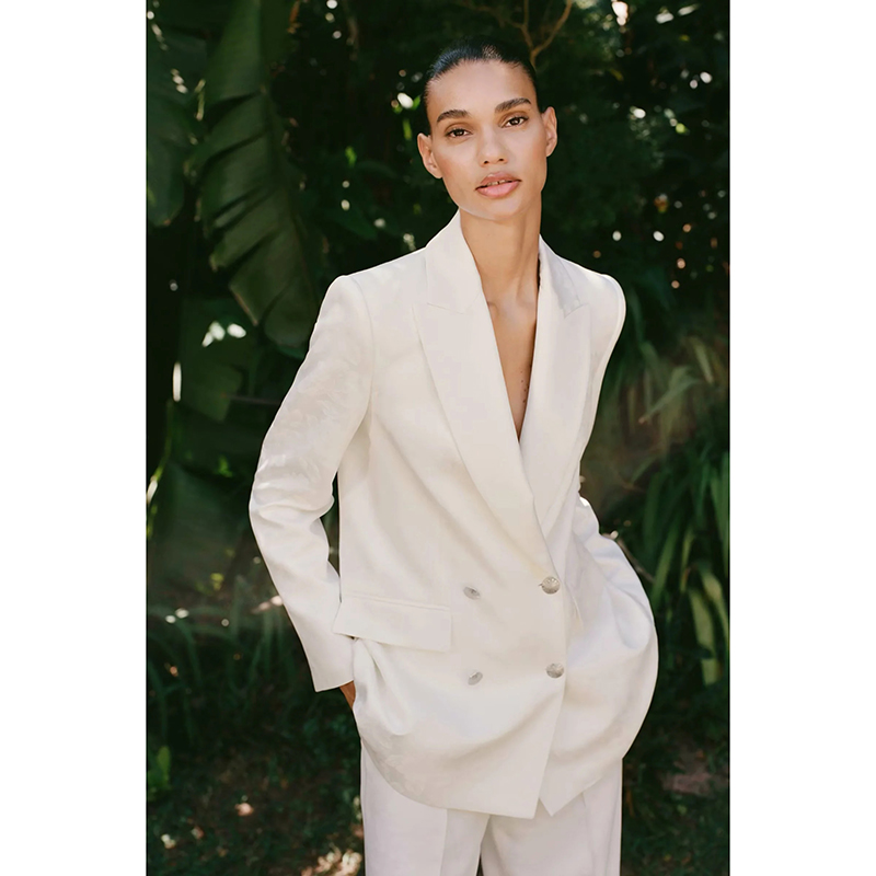 White Jacquard Double-breasted Blazer