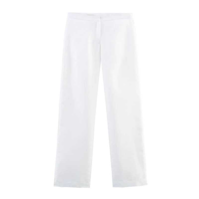 White Polyester Straight Trousers