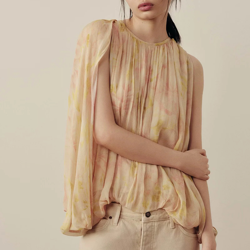 Apricot Polyester Printed Crew Neck Shirt