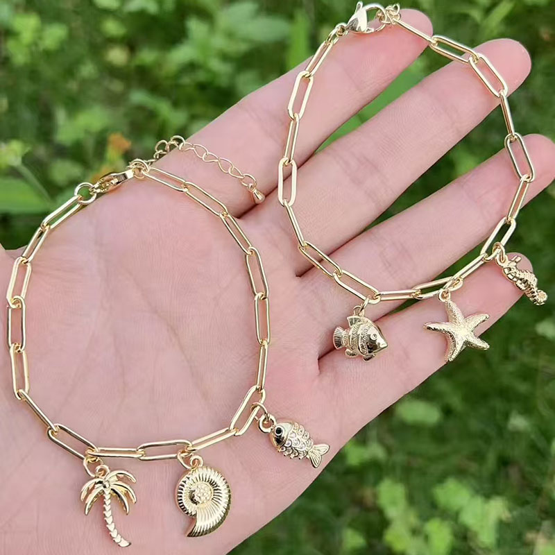 Pulsera Geométrica De Cobre Con Forma De Estrella De Mar Y Caracola