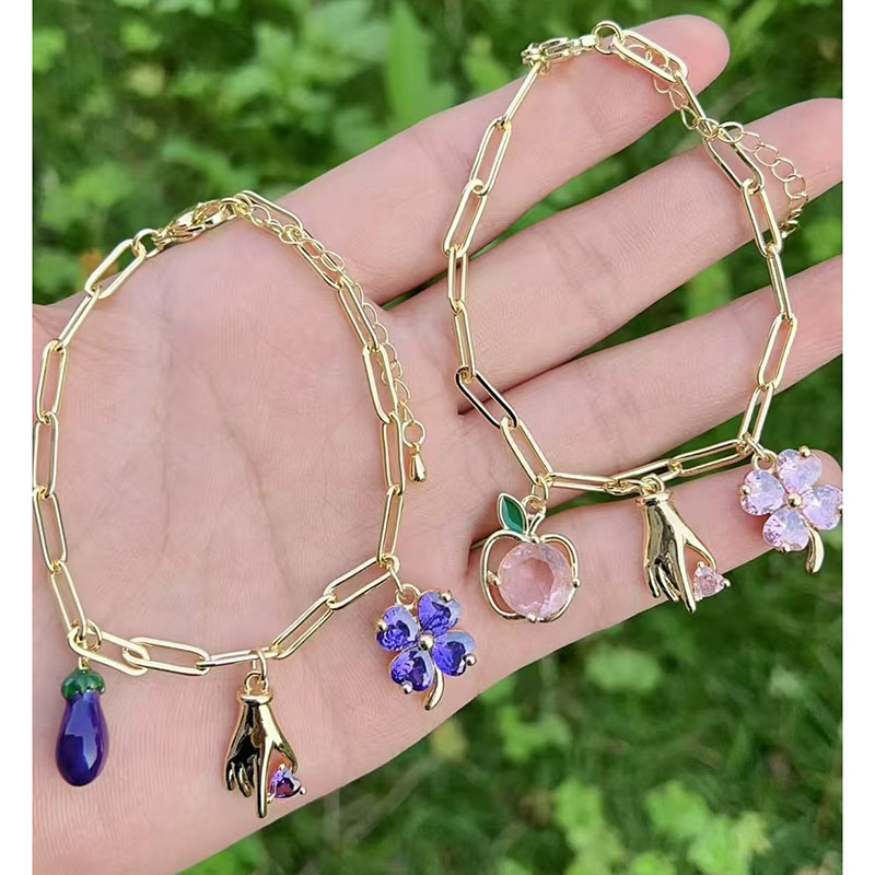 Pulsera Geométrica De Manzana Con Pétalos De Diamante Y Cobre