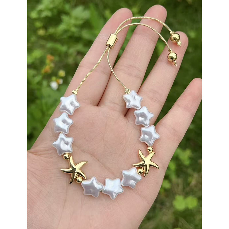 Pulsera De Estrella De Mar Con Perla De Cobre