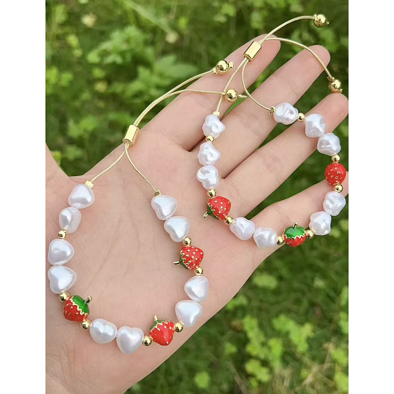 Conjunto De Pulseras De Fresa Con Cuentas De Perla De Cobre