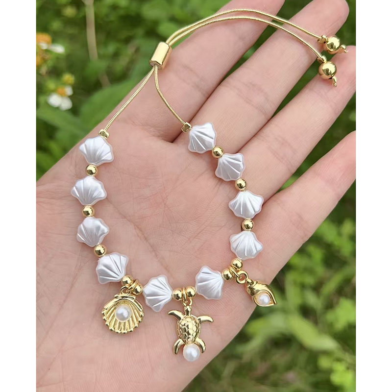 Pulsera De Concha De Tortuga De Cobre Y Perla