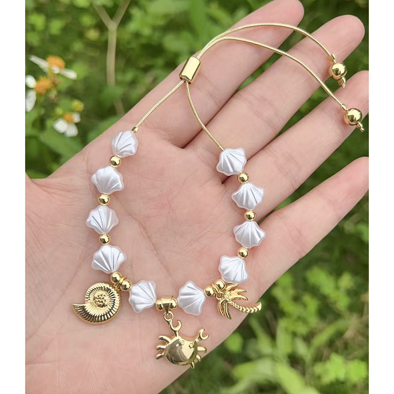 Pulsera De Caracola De Cangrejo Con Cuentas De Concha De Perla De Cobre