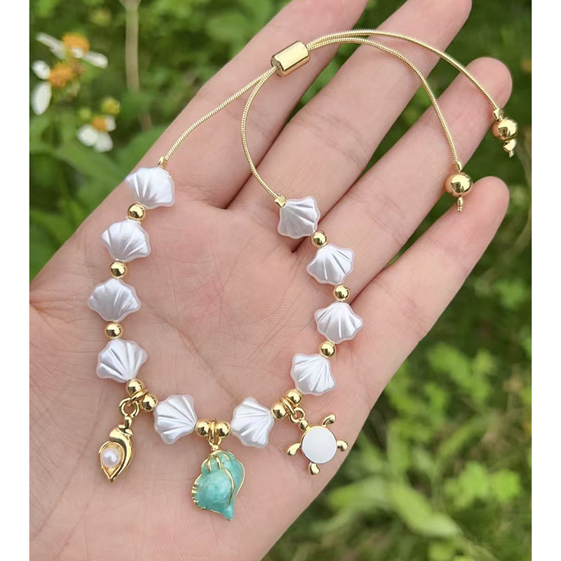 Pulsera De Caracola Con Cuentas De Concha De Perla De Cobre