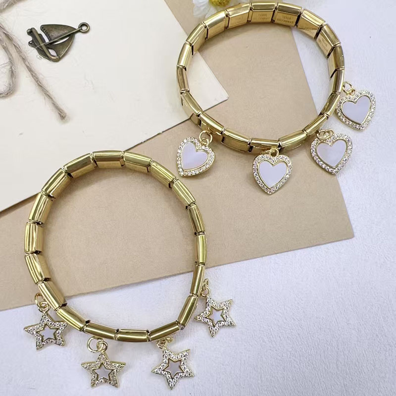 Pulsera Con Módulo De Corazón De Cobre Y Diamantes