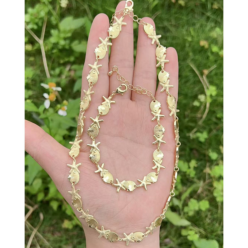 Pulsera De Concha De Estrella De Mar Bañada En Oro Y Cobre