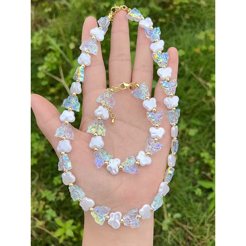 Pulsera De Mariposa Con Perla Geométrica De Cobre
