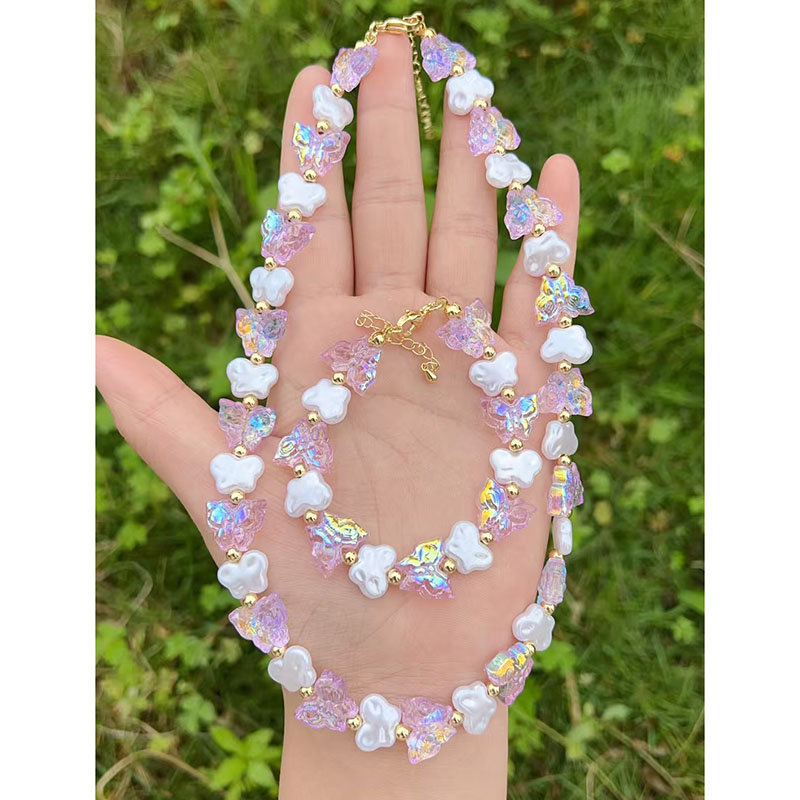 Pulsera De Mariposa Con Perla Geométrica De Cobre