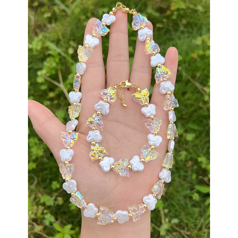 Pulsera De Mariposa Con Perla Geométrica De Cobre