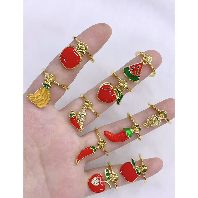 Anillo Geométrico De Cobre Con Diseño De Manzana Plátano Y Sandía