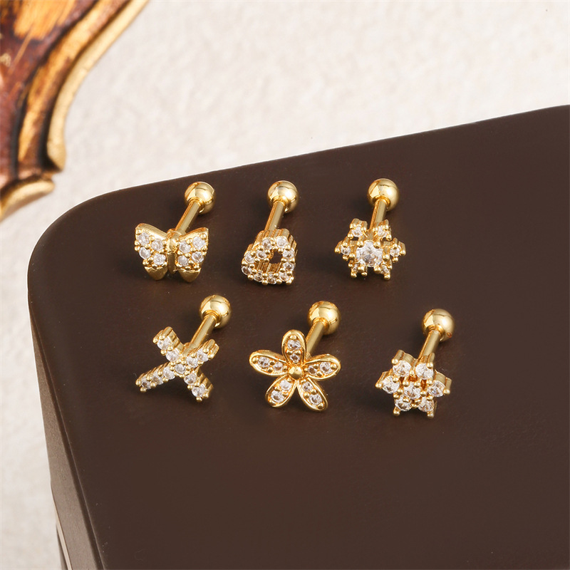 Pendientes De Acero Inoxidable Con Forma De Corazón Cruz Mariposa Copo De Nieve Y Diamante [individual]