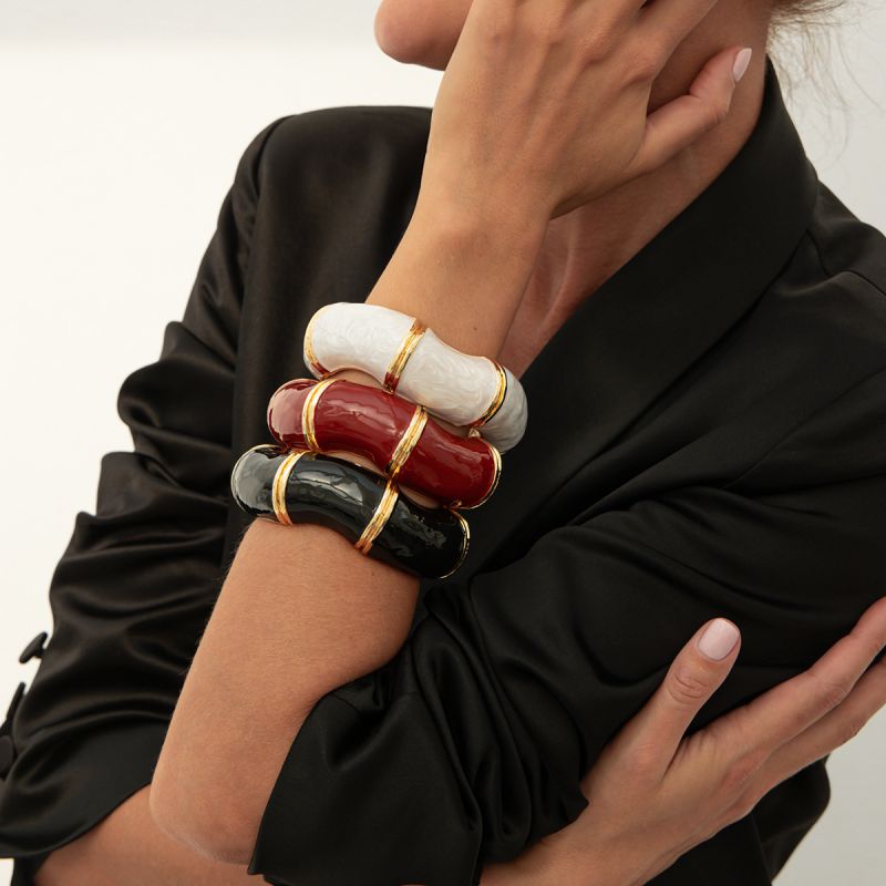 Pulsera Abierta De Bambú Irregular Con Goteo De Aceite De Aleación
