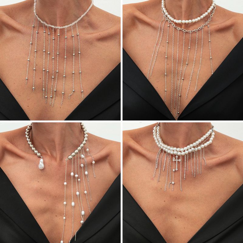 Collar De Perlas Con Cuentas De Metal
