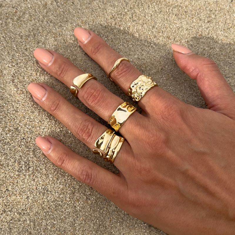 Juego De Anillos Abiertos Plisados De Metal Líquido Irregular