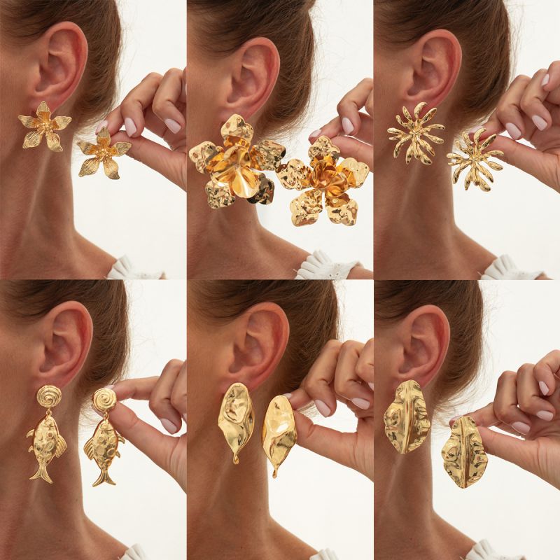 Earring 1# Alloy Fish Flower Leaf Geometric Earrings