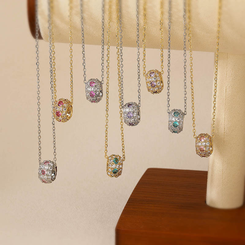 White Gold Purple Diamond Bead Necklace Copper Diamond Round Necklace