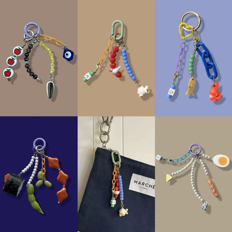 Seafood Pendants Copper Geometric Lobster Egg Eye Pea Bird Keychain