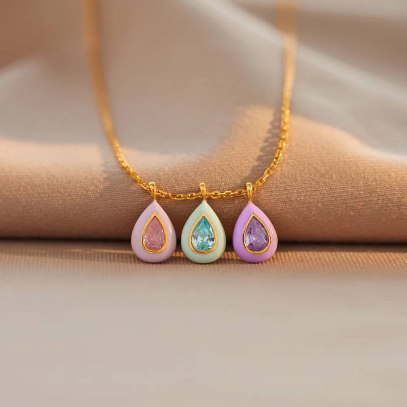 January Birthstone Stainless Steel Diamond Horse Eye Pendant (without Chain)