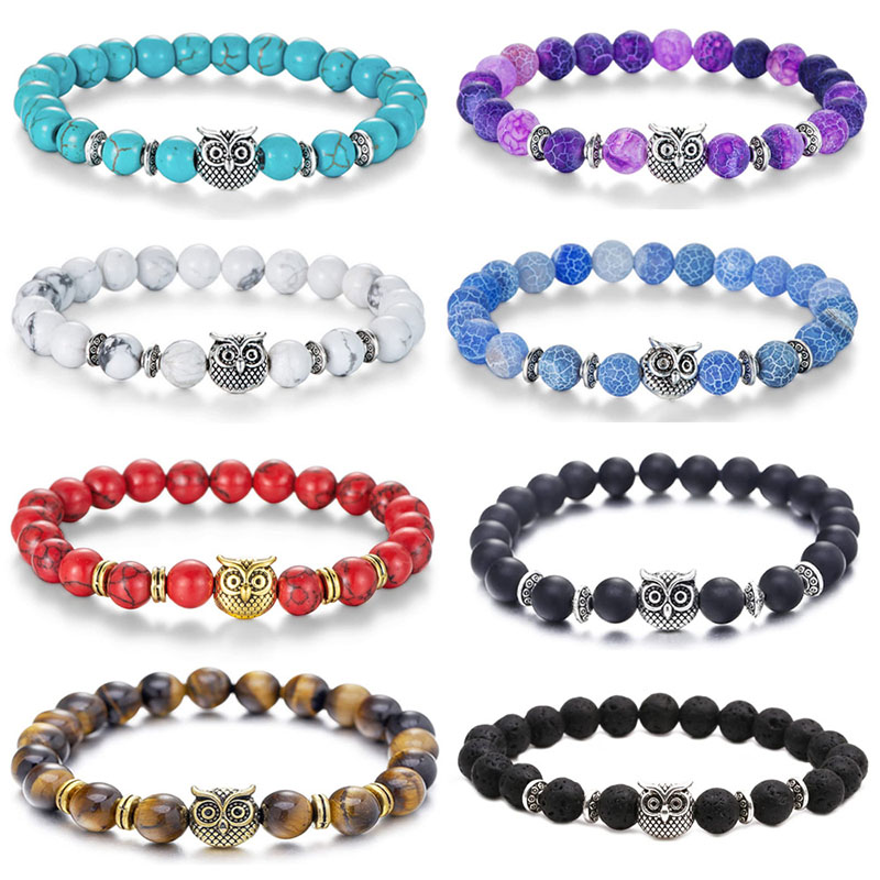 Pulsera De Búho Con Cuentas De Piedra Natural Para Hombre