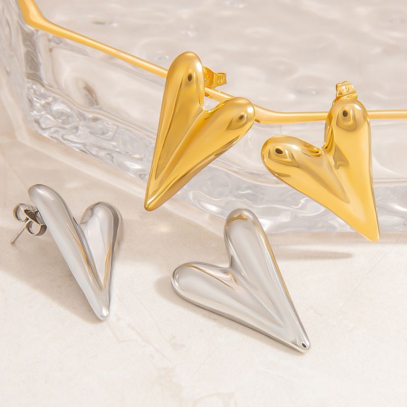 Silver Titanium Steel Heart Earrings