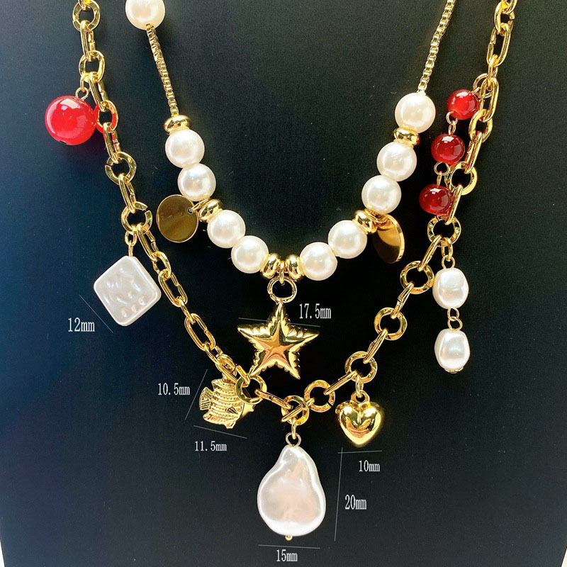 Heart Necklace Acrylic Pearl Beaded Love Five-pointed Star Multi-layer Necklace