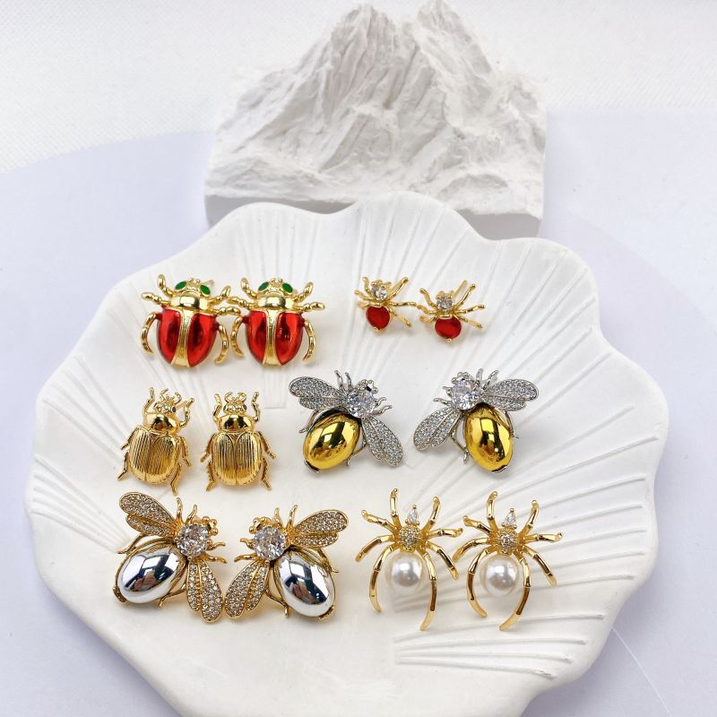 F Copper And Diamond Insect Earrings