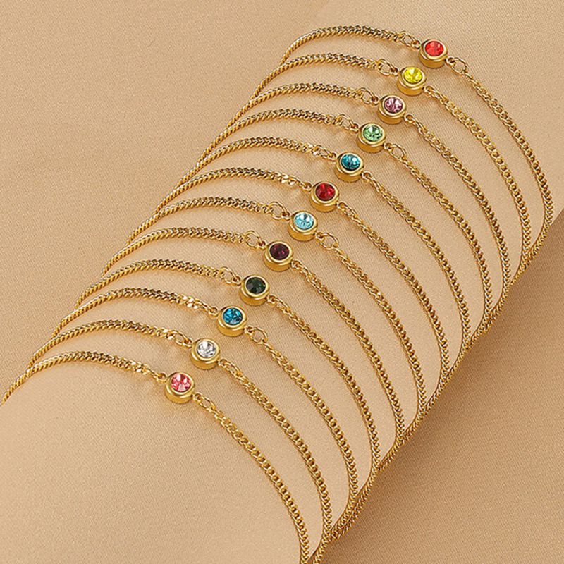 Tobillera Redonda De Acero Inoxidable Con Diamantes