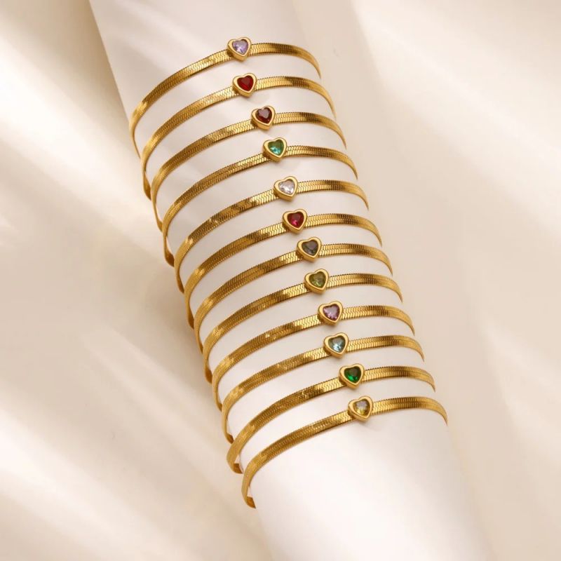Pulsera De Acero Inoxidable Con Corazón De Diamantes