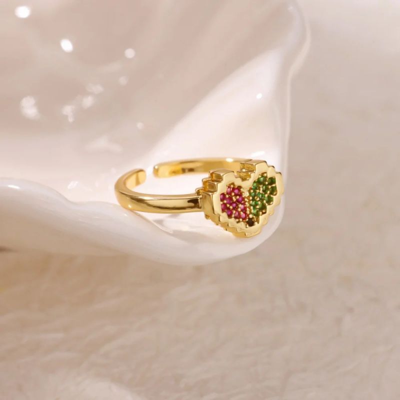 Anillo De Corazón De Cobre Con Diamantes