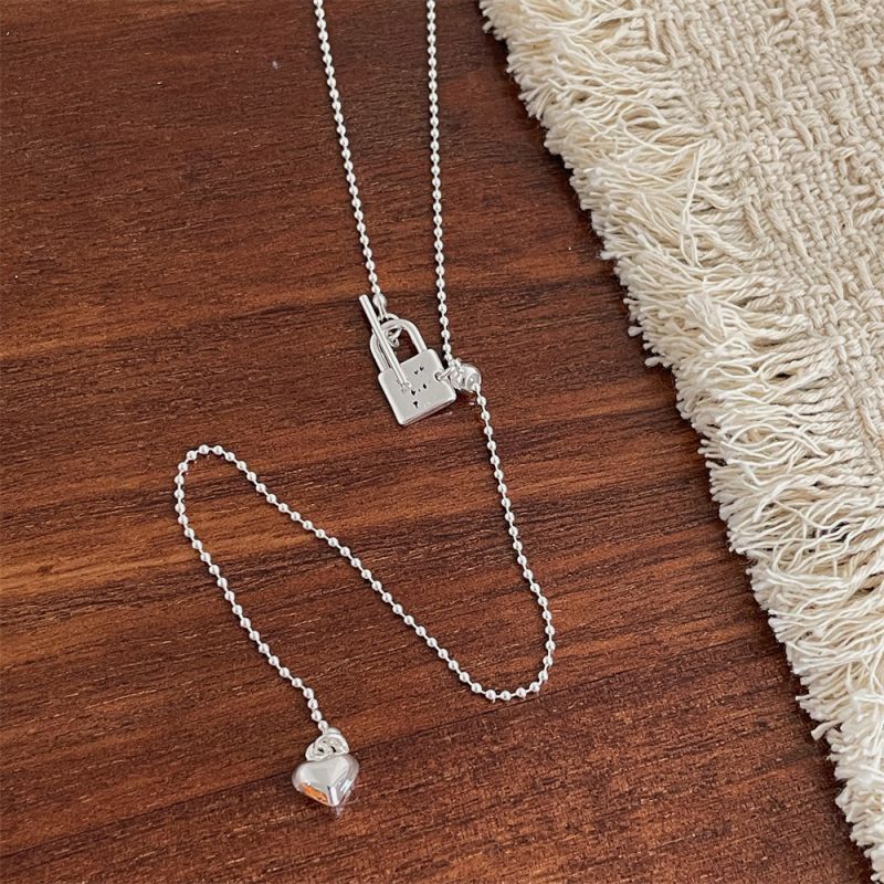 Lock Heart Pendant Necklace Metal Love Lock Y Shape Necklace