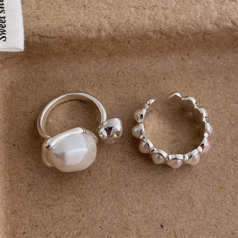 Anillo Redondo De Perla De Metal
