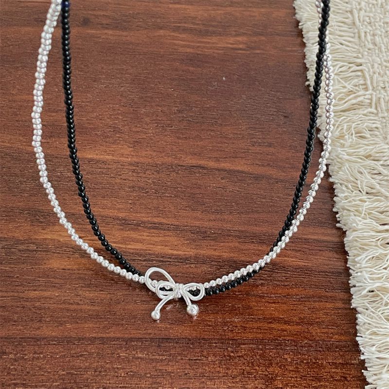 Contrast Bow Necklace Double Beaded Bow Necklace