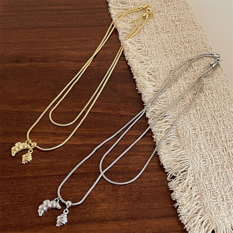 Silver Croissant Double Necklace
