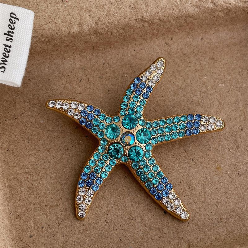 Blue Starfish Brooch Metal And Diamond Starfish Brooch
