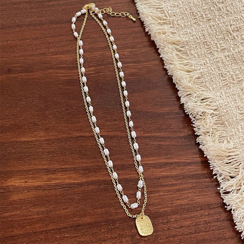 Double Layer Letter Pendant Necklace Metal Double Letter Pendant Necklace