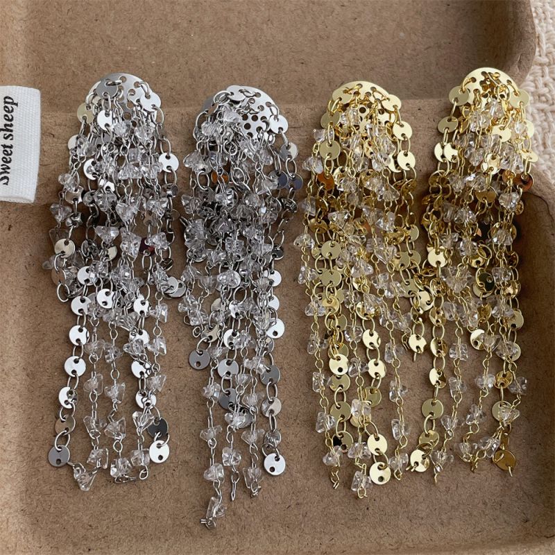 Gold Sequined Tassel Earrings