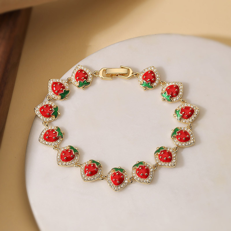 Pulsera De Fresa De Cobre Y Diamantes