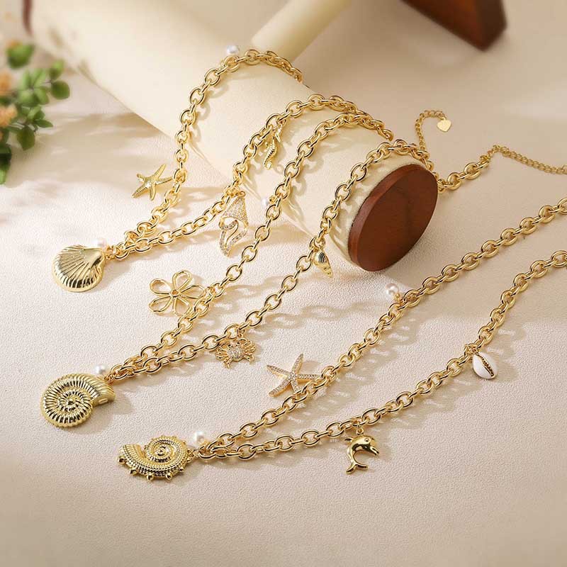 Gold Pearl Conch Necklace Copper Pearl Conch Necklace