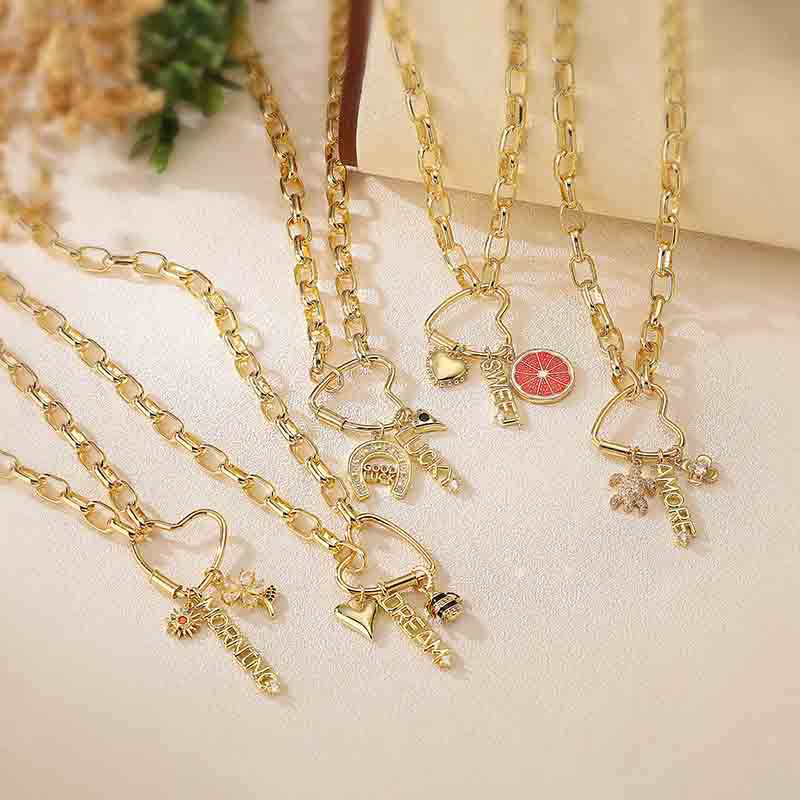 Gold And White Diamond Turtle Four-leaf Clover Amore Necklace Copper Geometric Love Letters Turtle Fruit Necklace