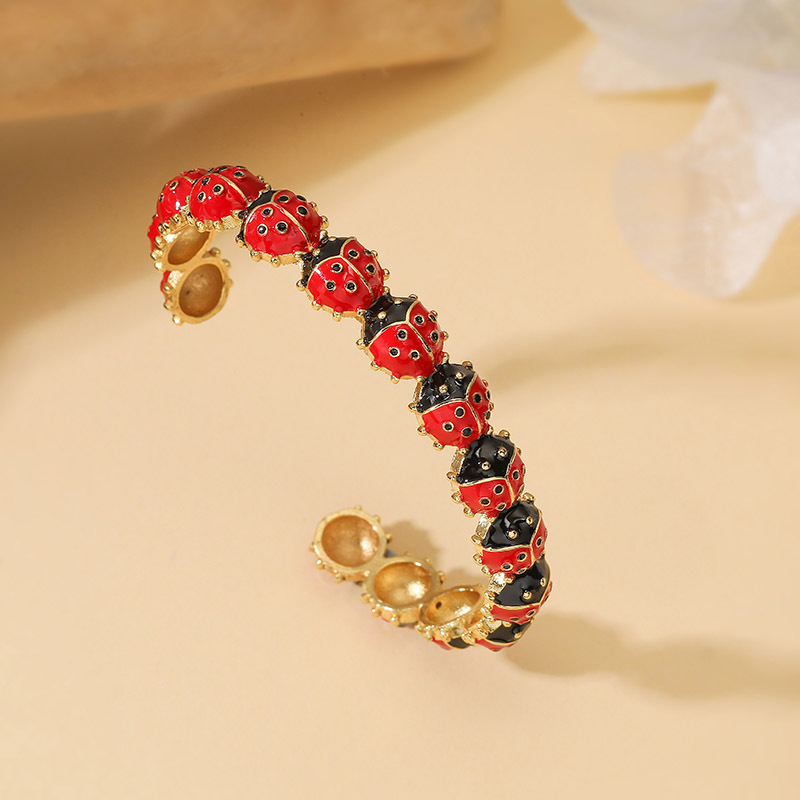 Gold Black And Red Beetle Bracelet Copper Oil Dripping Ladybug Bracelet