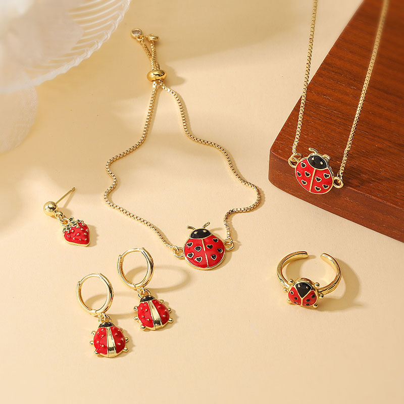 1 Gold Black And Red Beetle Pull-out Necklace Colorful Oil-dripping Beetle Necklace