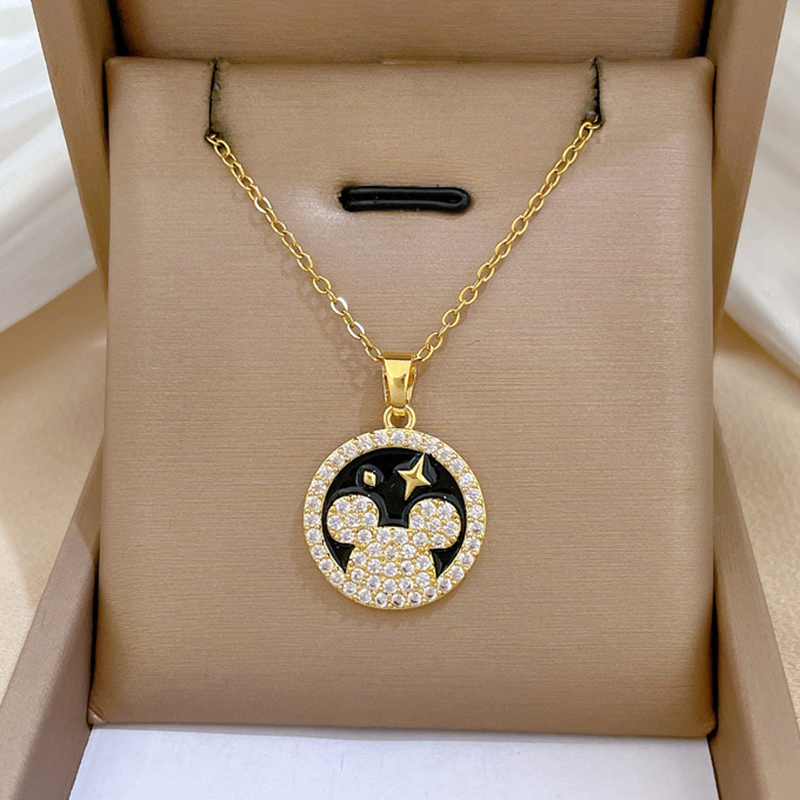 Gold Titanium Steel Oil Drop Bear Necklace