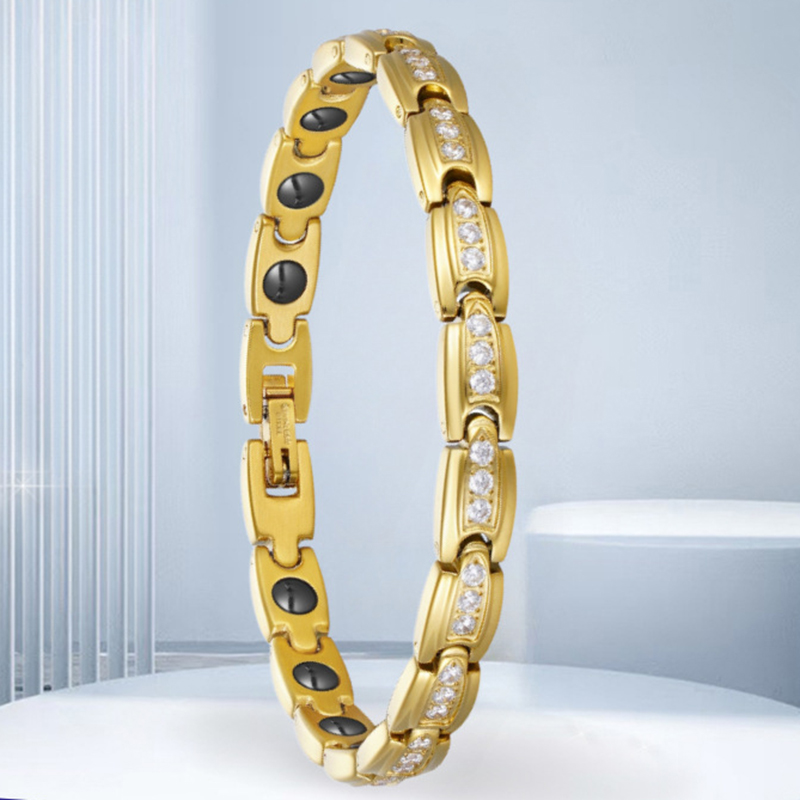 Gold Diamond Titanium Steel Diamond Geometric Round Men's Bracelet