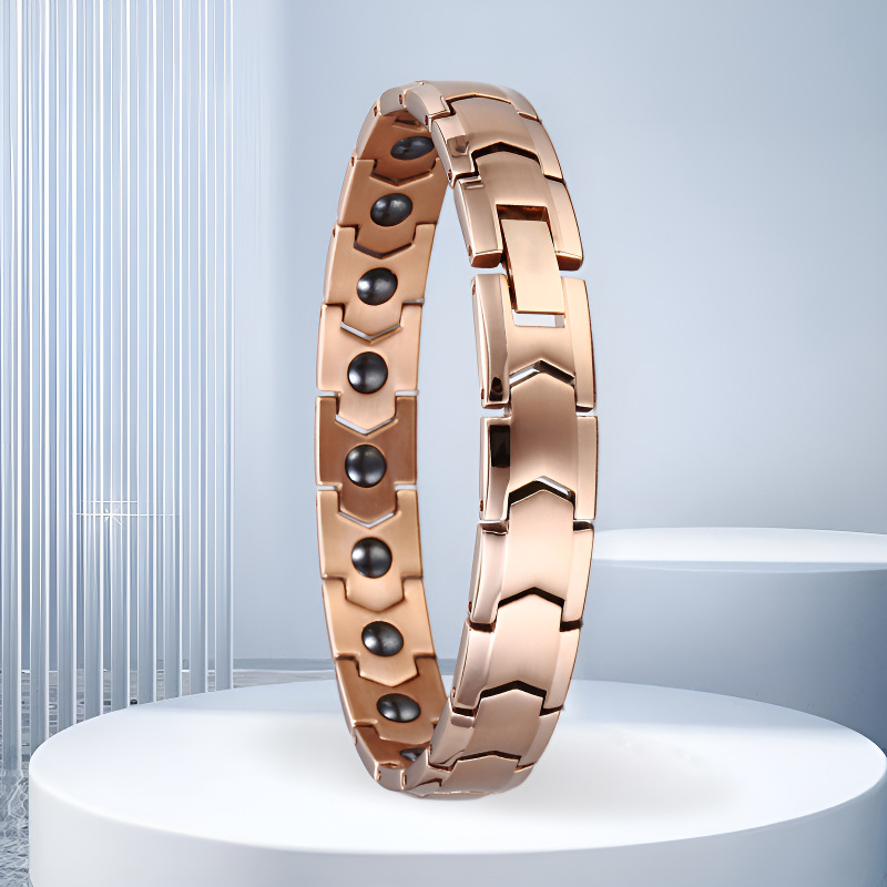 Rose Gold + Steel Titanium Steel Geometric Men's Bracelet