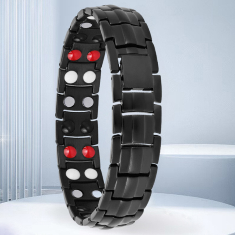 Gold Titanium Steel Geometric Round Men's Bracelet