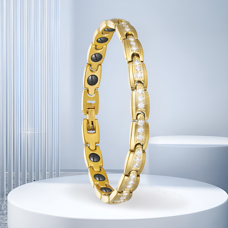 Gold Diamond Titanium Steel Geometric Round Men's Bracelet